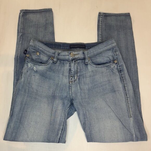 ROCK & REPUBLIC Y2K Berlin Jeans Womens 10 Light Blue Embroidered Pocket Distres - Picture 8 of 16